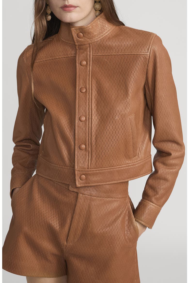 The Leather Trucker Jacket, Main, color, OCHRE