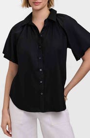 Foxcroft Paula Puff Sleeve Cotton Blend Button-Up Shirt