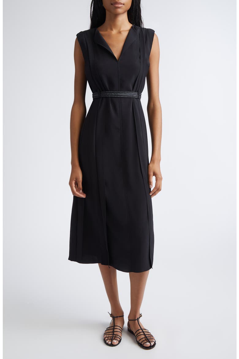Zannata Belted Matte Satin Midi Dress, Main, color, BLACK