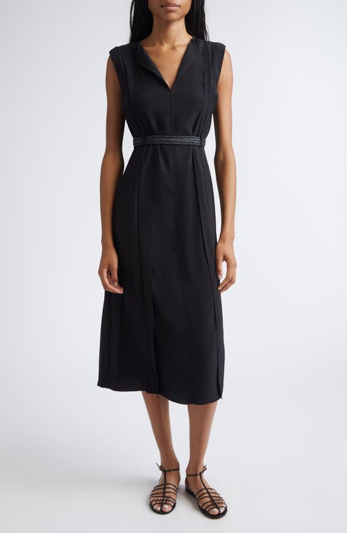 Max Mara Zannata Belted Matte Satin Midi Dress in Black at Nordstrom, Size 2