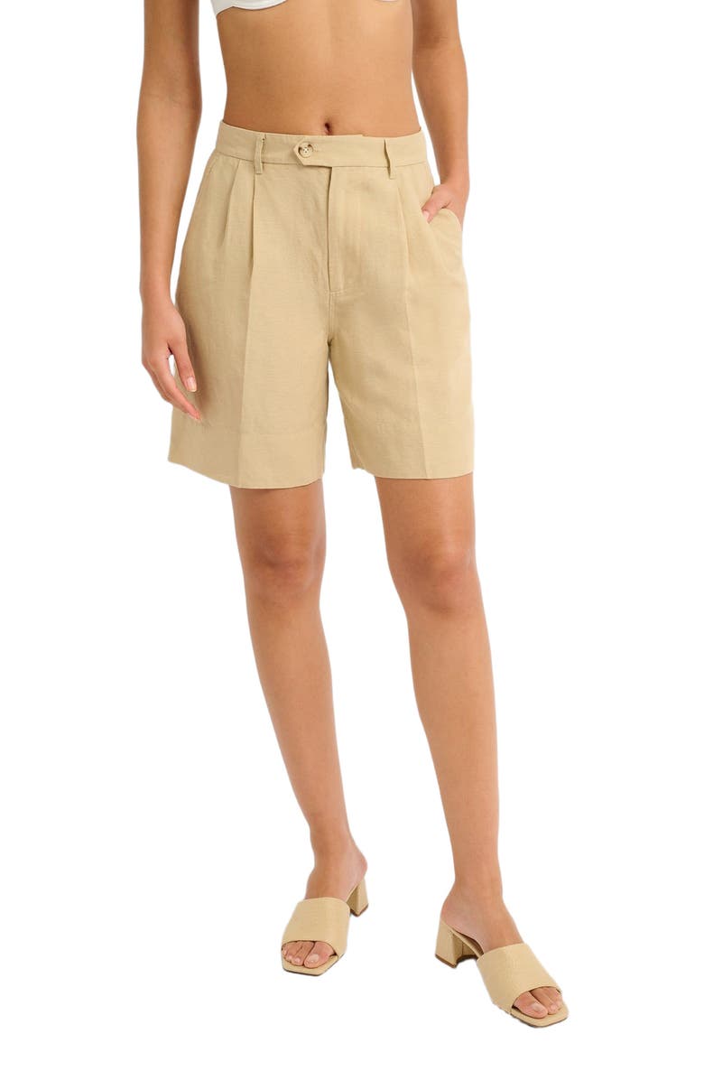 Onia Air Linen Pleated Bermuda Short, Alternate, color, Jute