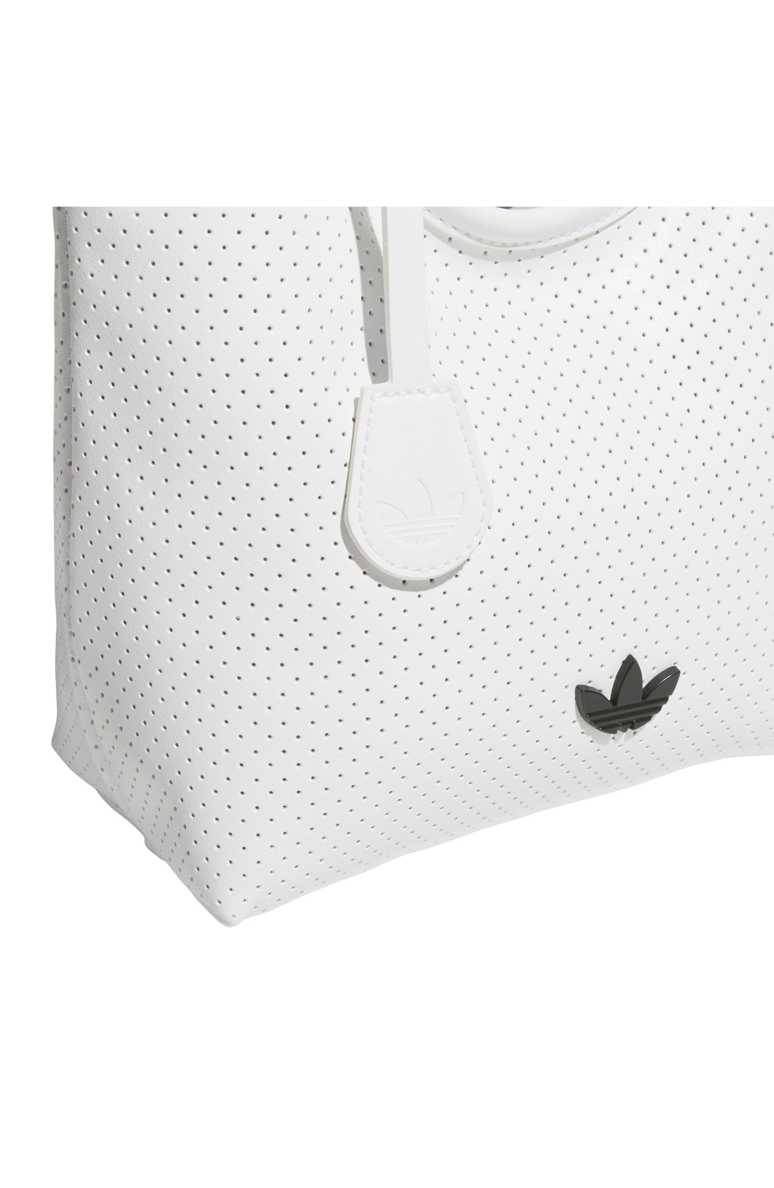 Kids' Mini Perforated Faux Leather Tote, Alternate, color, WHITE/ BLACK