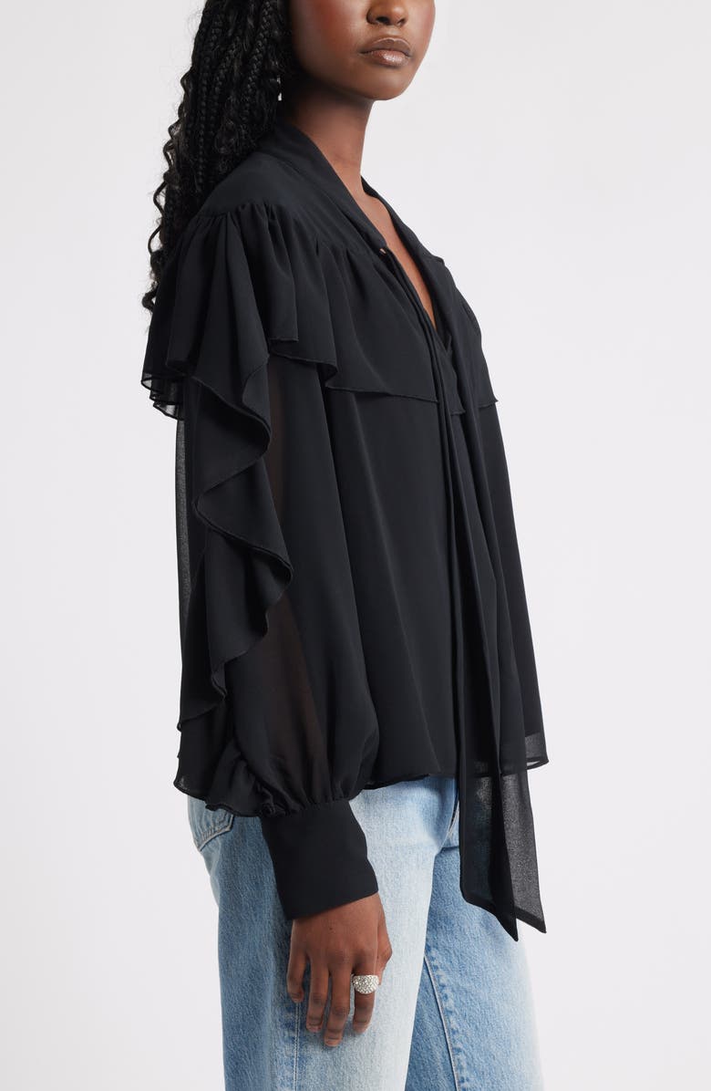Treasure & Bond Tie Neck Ruffle Chiffon Top, Alternate, color, Black