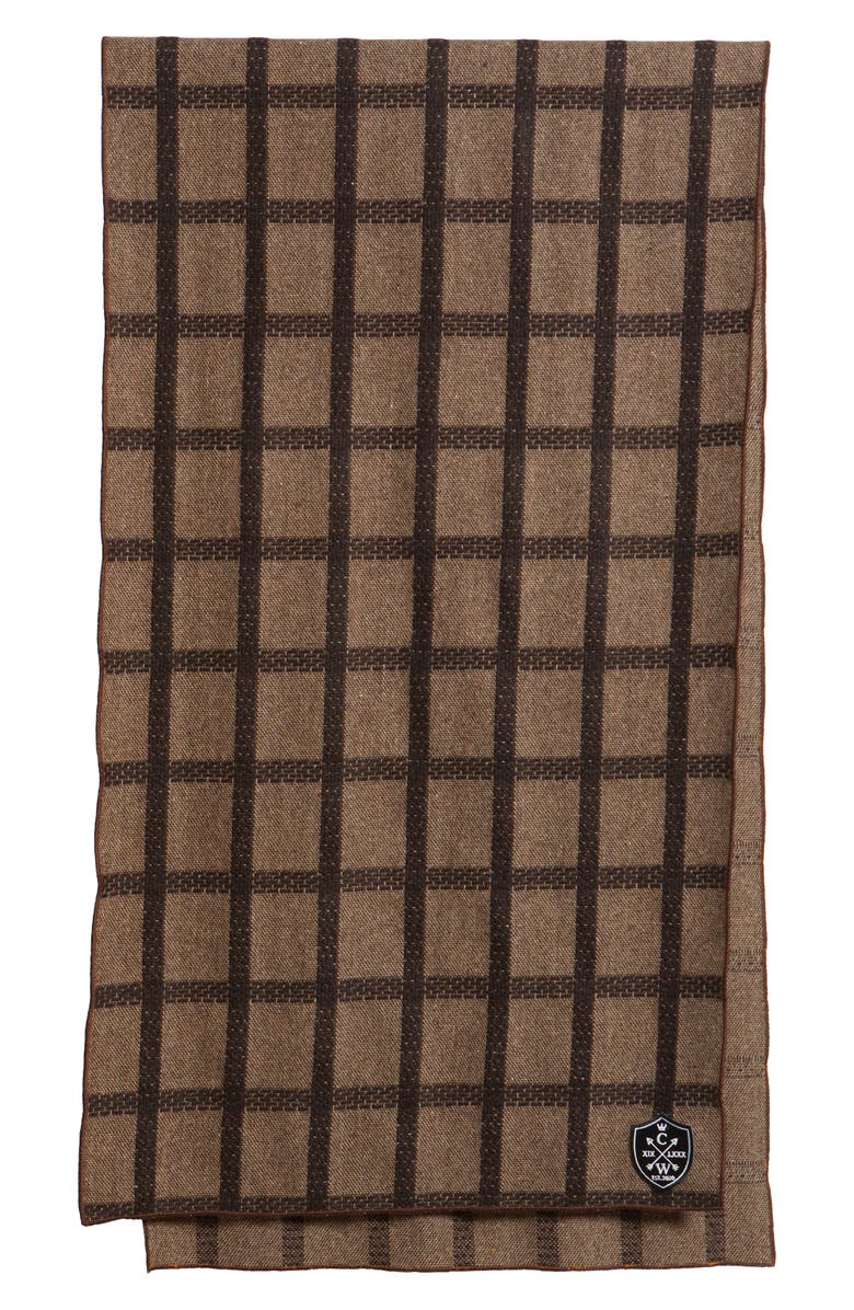 CLIFTON WILSON Windowpane Check Wool Scarf, Alternate, color, Brown