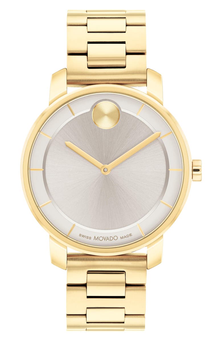 Movado Bold 34mm women’s watch with Museum dial showing signature dot at 12 o’clock and stainless steel bracelet