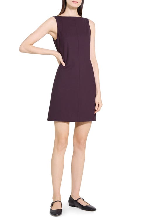 Theory Boat Neck Stretch Wool Minidress In Purple
