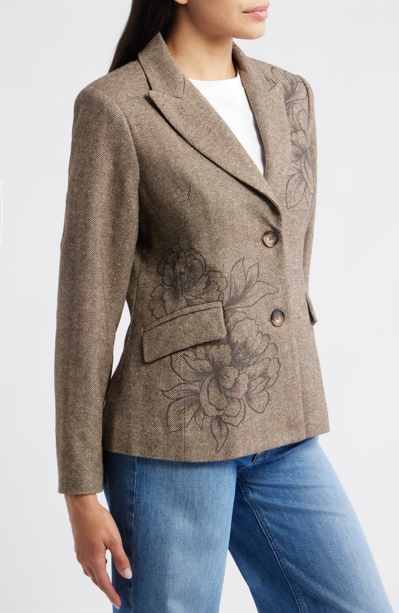Wit & Wisdom Floral Herringbone Blazer, Alternate, color, Cold Brew Stone
