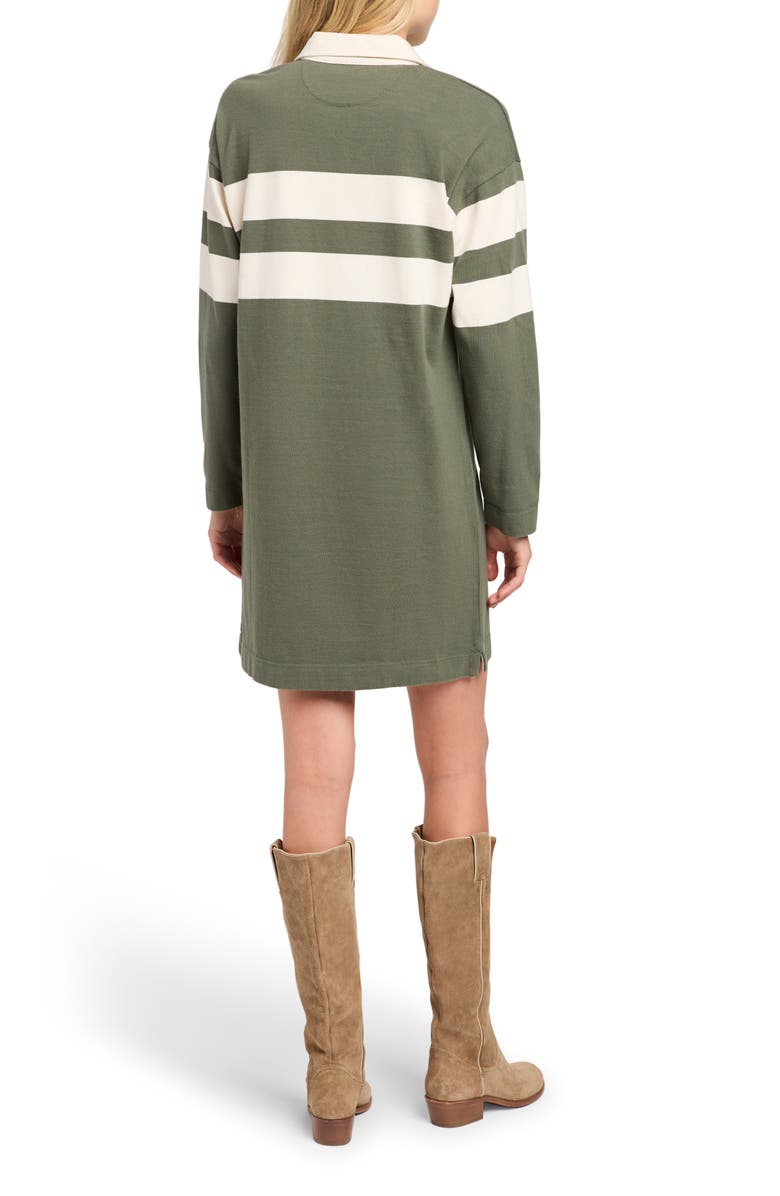Faherty Rugby Stripe Long Sleeve Cotton Polo Dress, Alternate, color, Green Stripe