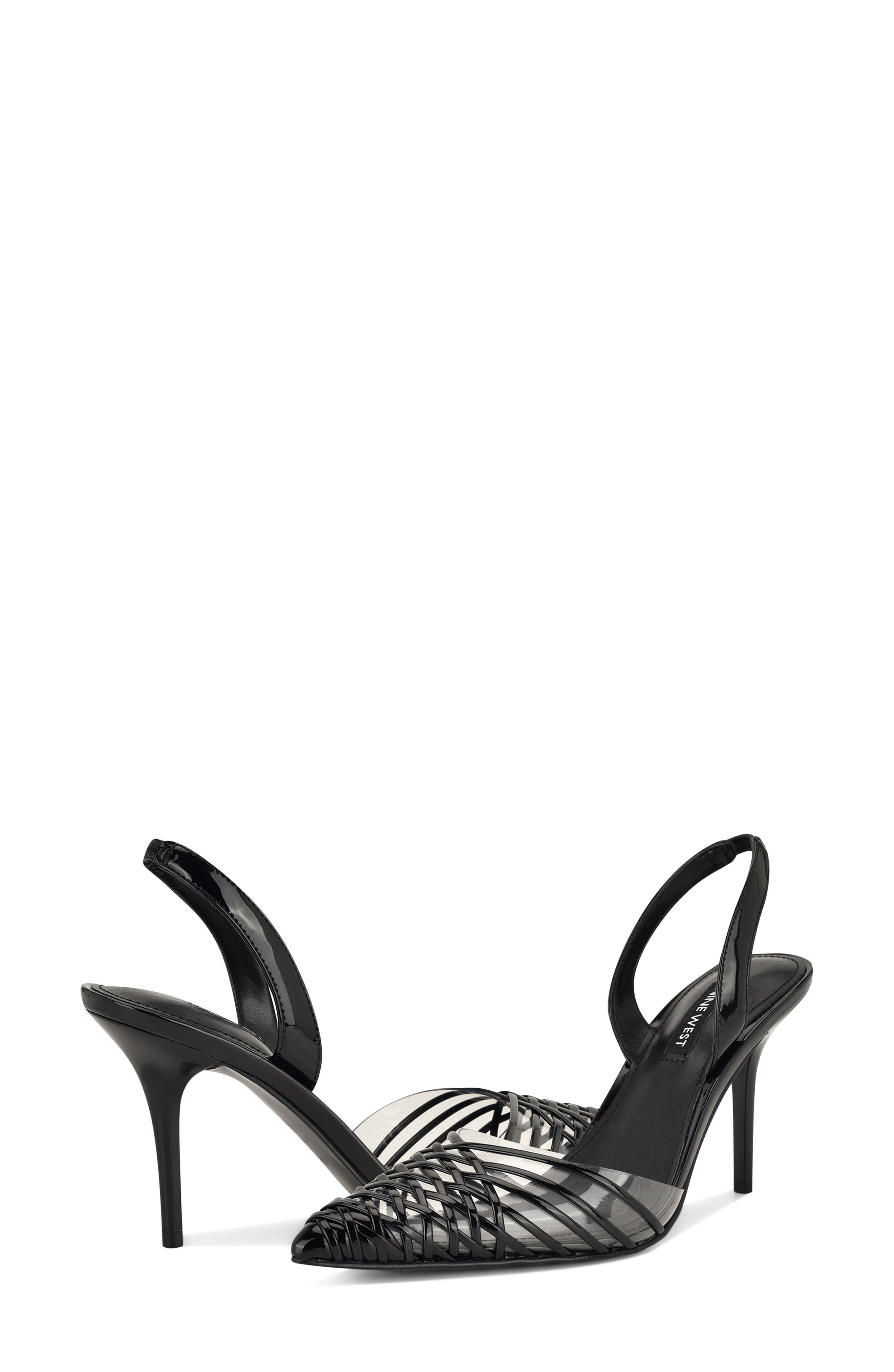 Nine West Pemma Slingback Pointed Cap Toe Pump, Alternate, color, Black