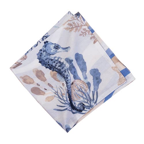 C & F Home C&f Home Seahorse Sands Reversible Graphic Print Machine Washable Napkins Set Of 6 In Blue
