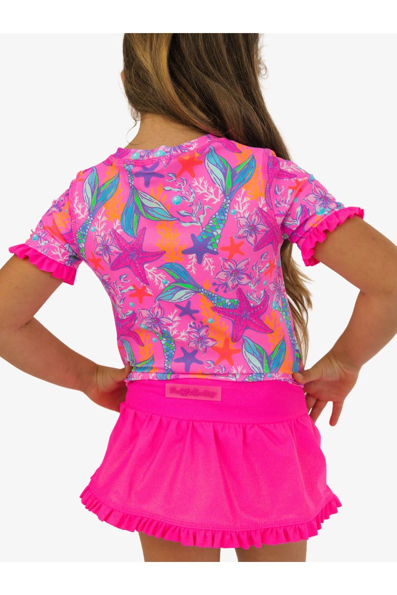 Baby Girls Short Sleeve Ruffle UPF50+ Rash Guard Skirted 2-Piece, Alternate, color, Neon Shimmer Mermaid