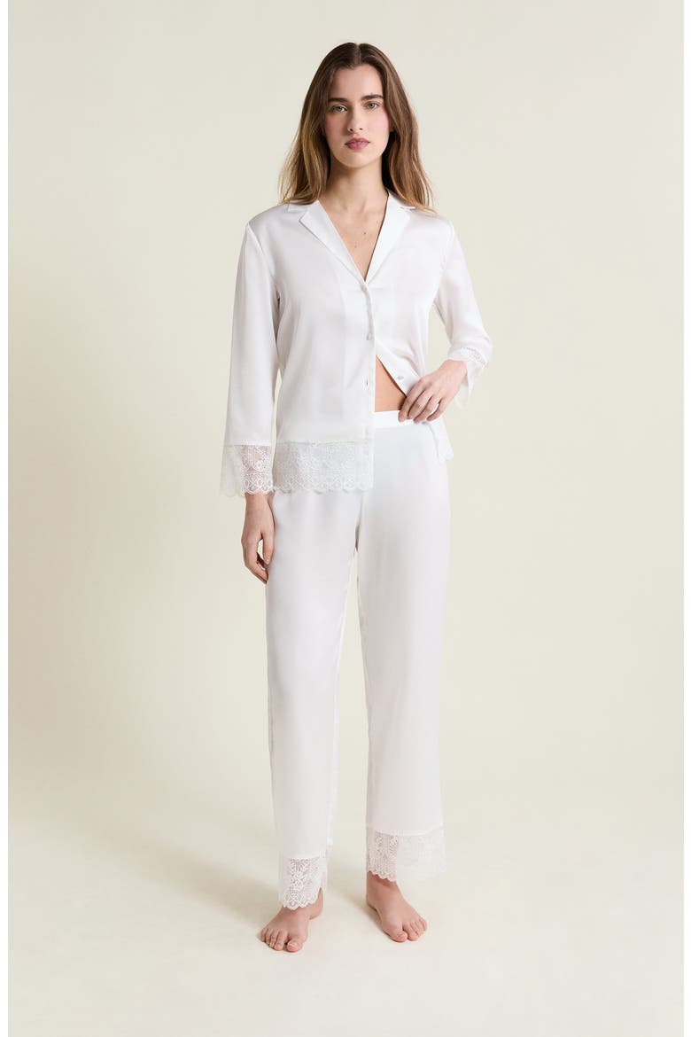 Rencontre Lace Trim Pajama Pants, Alternate, color, WHITE