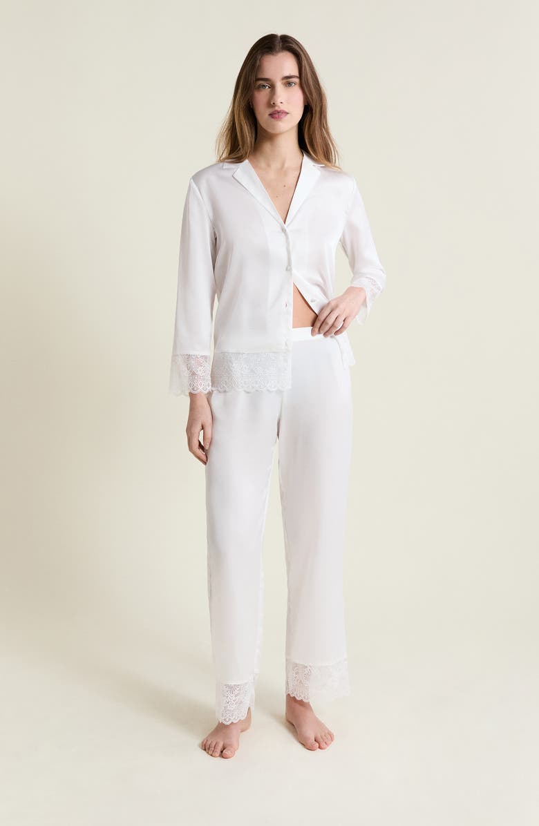 Etam Rencontre Lace Trim Pajama Pants, Alternate, color, White