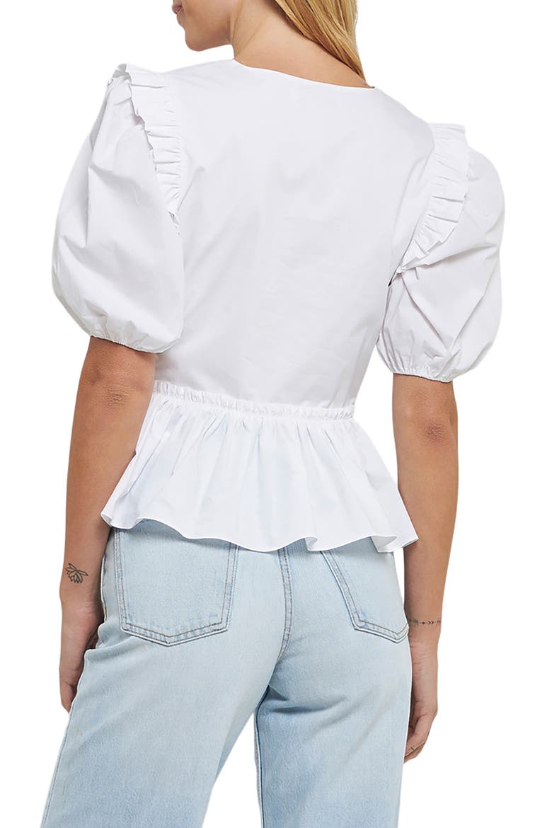 Puff Sleeve Peplum Cotton Top, Alternate, color, WHITE