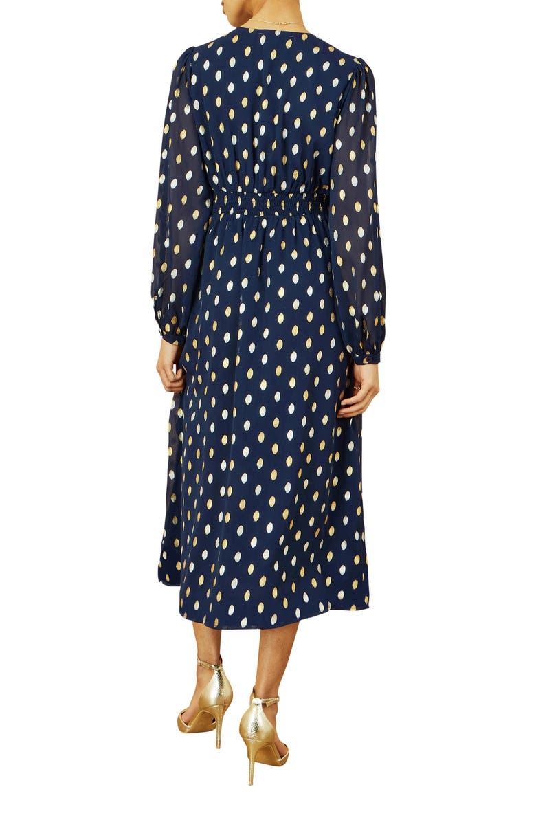 Yumi Elegant Foil Print Midi Dress, Alternate, color, Navy