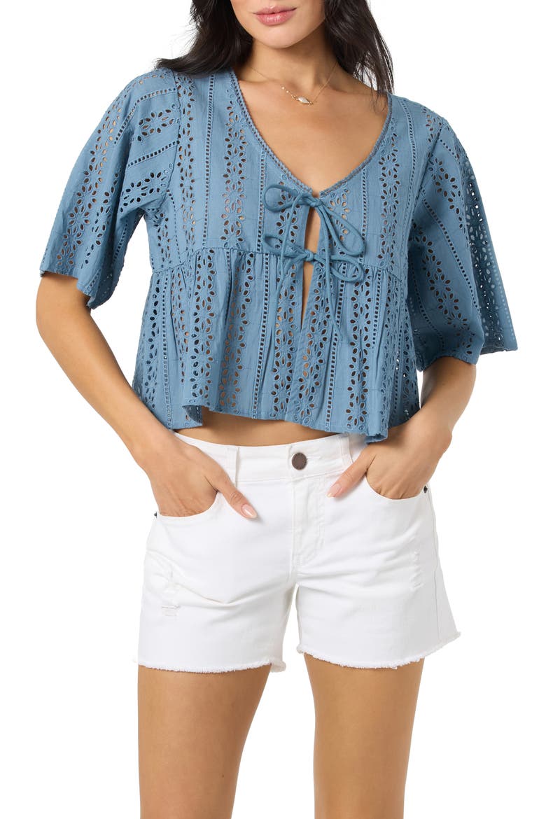 Loni Eyelet Babydoll Top, Main, color, PROVINCIAL BLUE
