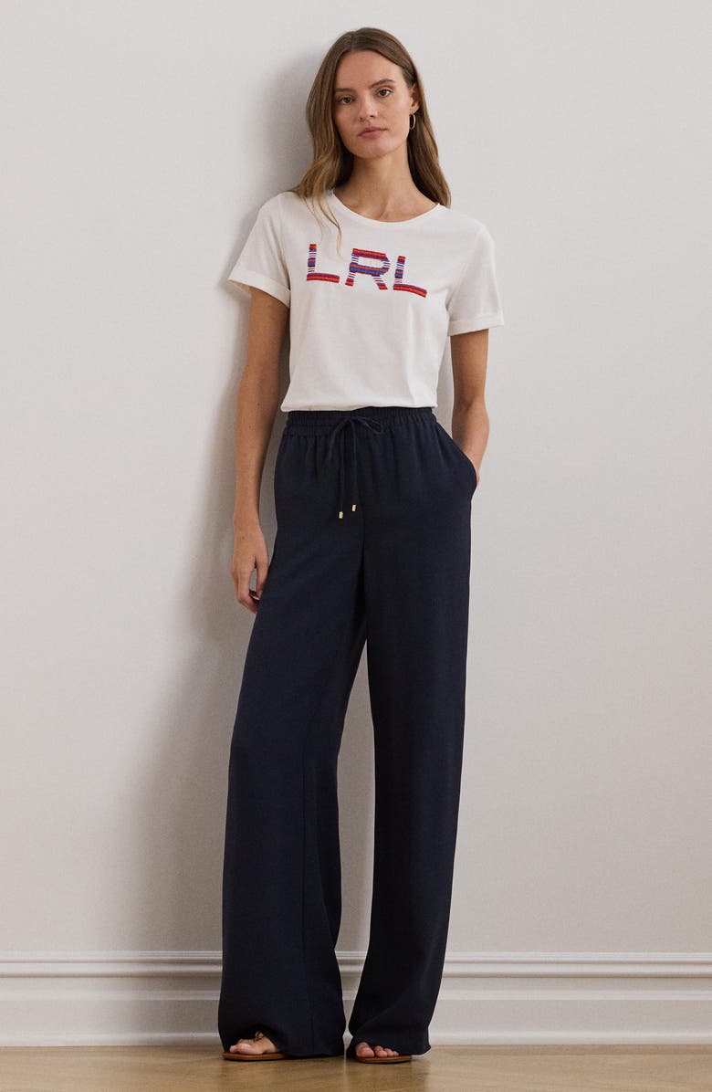 Lauren Ralph Lauren Side Stripe Georgette Wide Leg Pants, Alternate, color, 