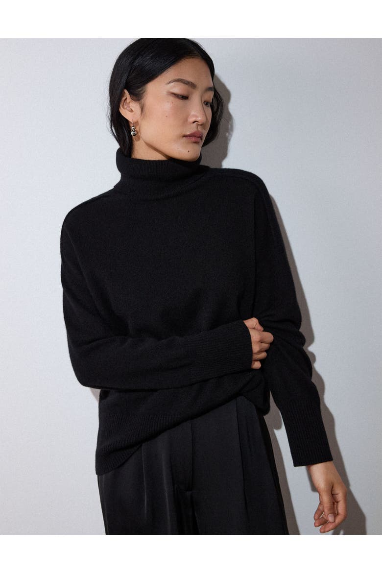 Cashmere Seam Roll Neck Knit Top, Main, color, Black