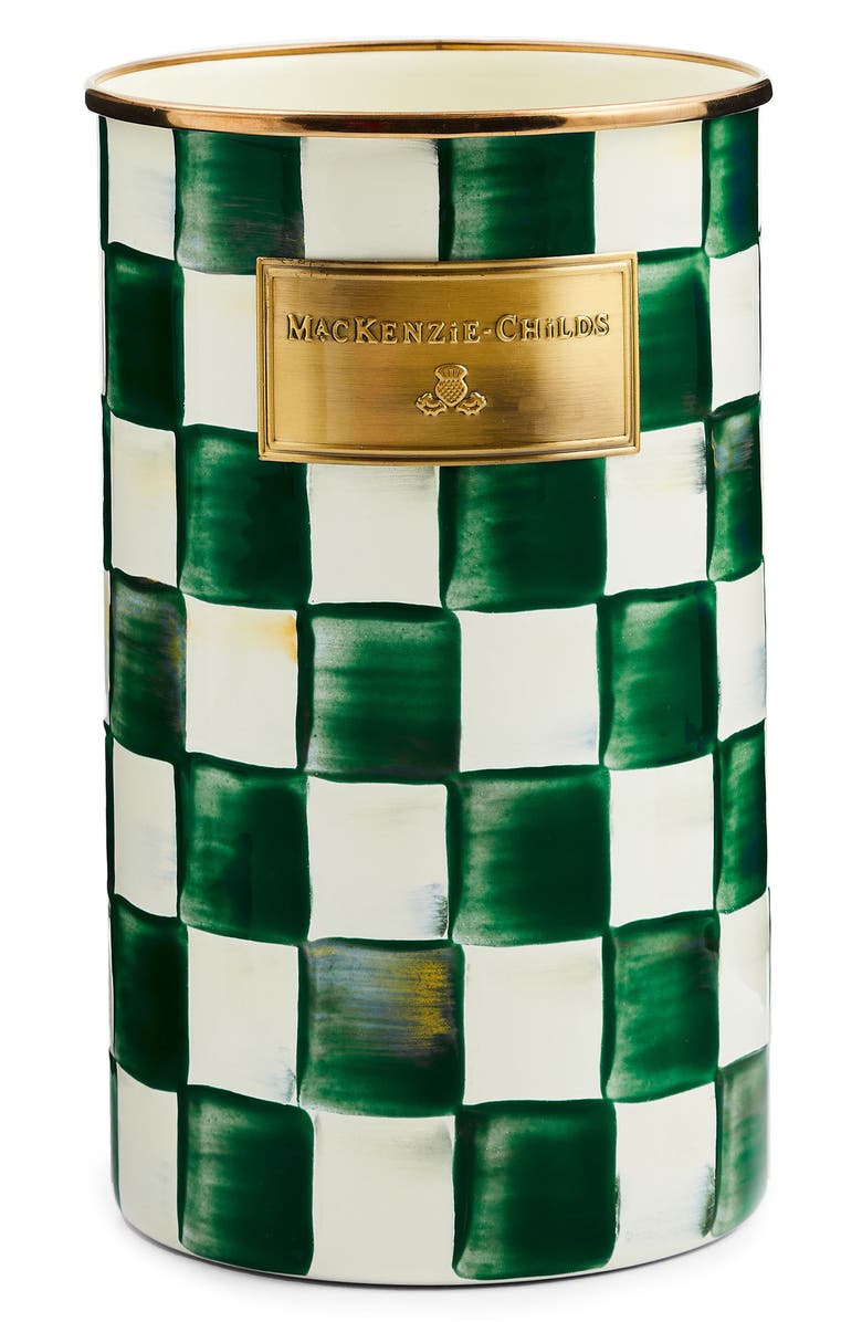 MACKENZIE CHILDS Emerald Check Enameled Steel Utensil Holder, Main, color, Emerald