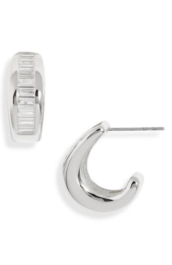 Nordstrom Baguette Cubic Zirconia Hoop Earrings In Silver