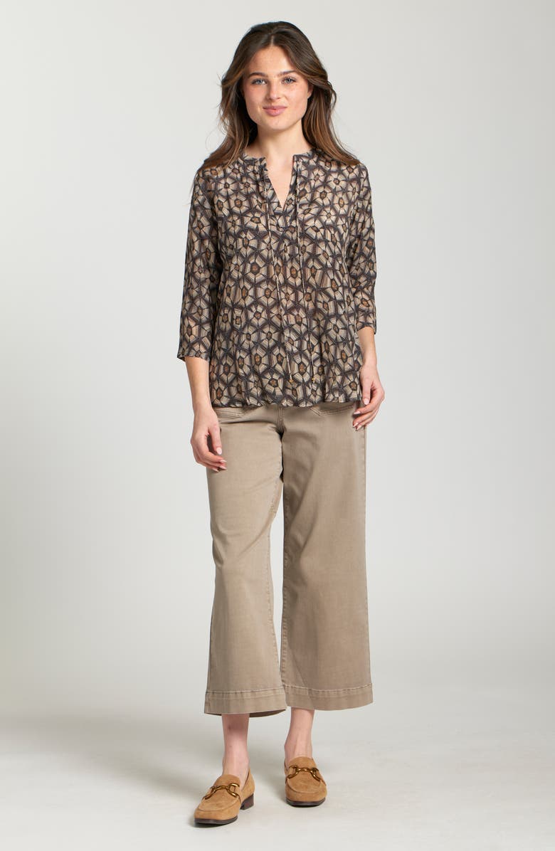 APNY Print Tassel Split Neck Chiffon Top, Alternate, color, Cream Multi