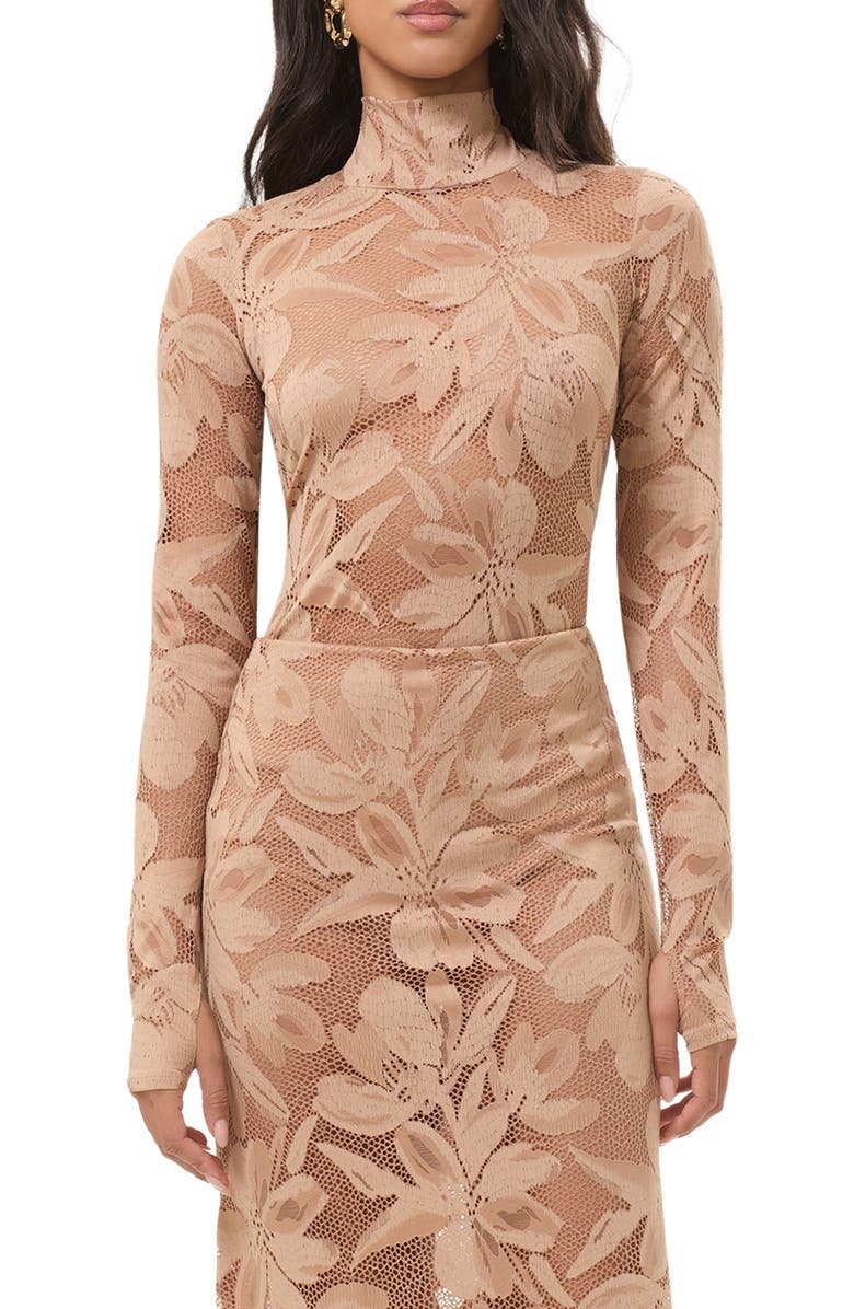 AFRM Zadie Sheer Floral Lace Turtleneck Top, Main, color, Almond