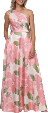 Alex Evenings Metallic Floral One-Shoulder Gown