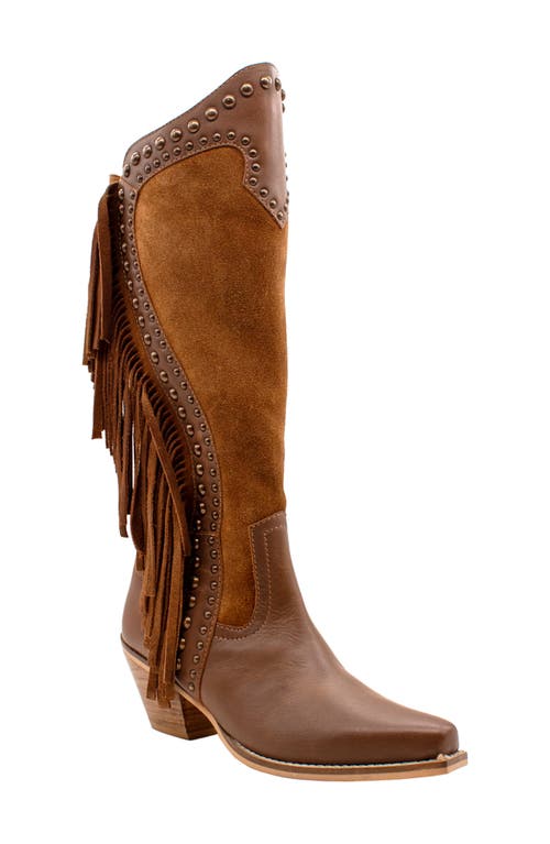 Volatile Palomino Fringe Knee High Western Boot In Brown