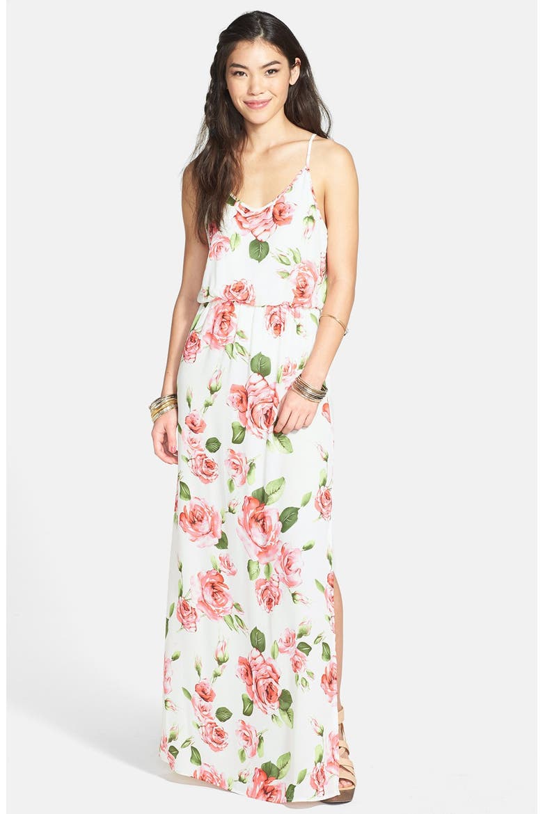 Cage Strap Floral Maxi Dress, Main, color, PINK