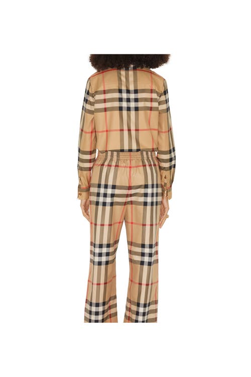 Burberry Check Cotton Trousers In Brown