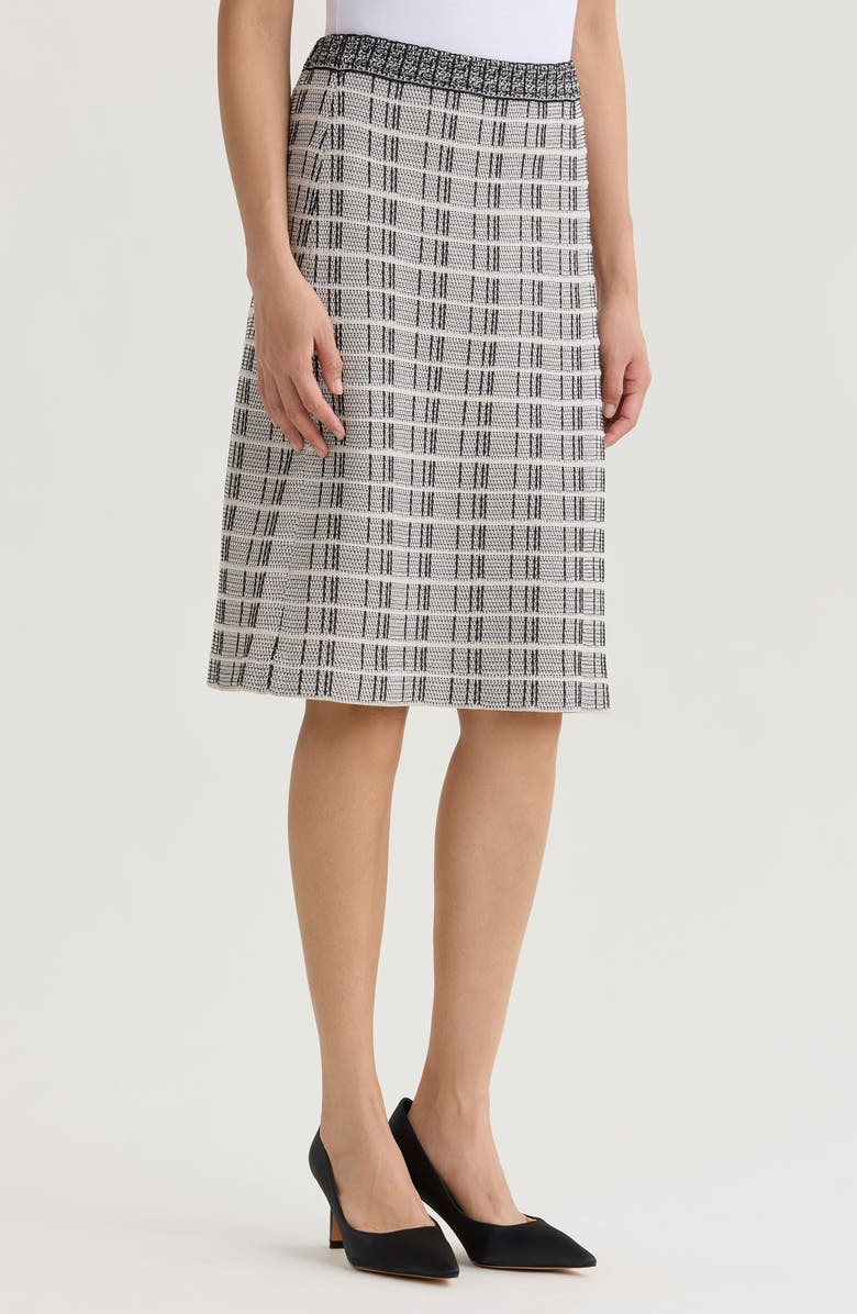 Ming Wang A-Line Contrast Stitch Tweed Knit Skirt, Alternate, color, Limestone/Black/White