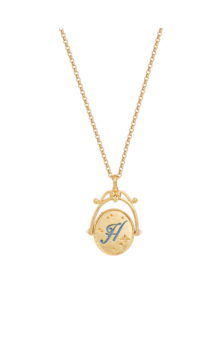 H Initial Hydrangea Gold Spinner Chain Necklace, Main, color, Gold