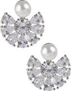 CZ by Kenneth Jay Lane Faux Pearl & CZ Fan Dangle Earrings