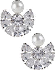 CZ by Kenneth Jay Lane Faux Pearl & CZ Fan Dangle Earrings