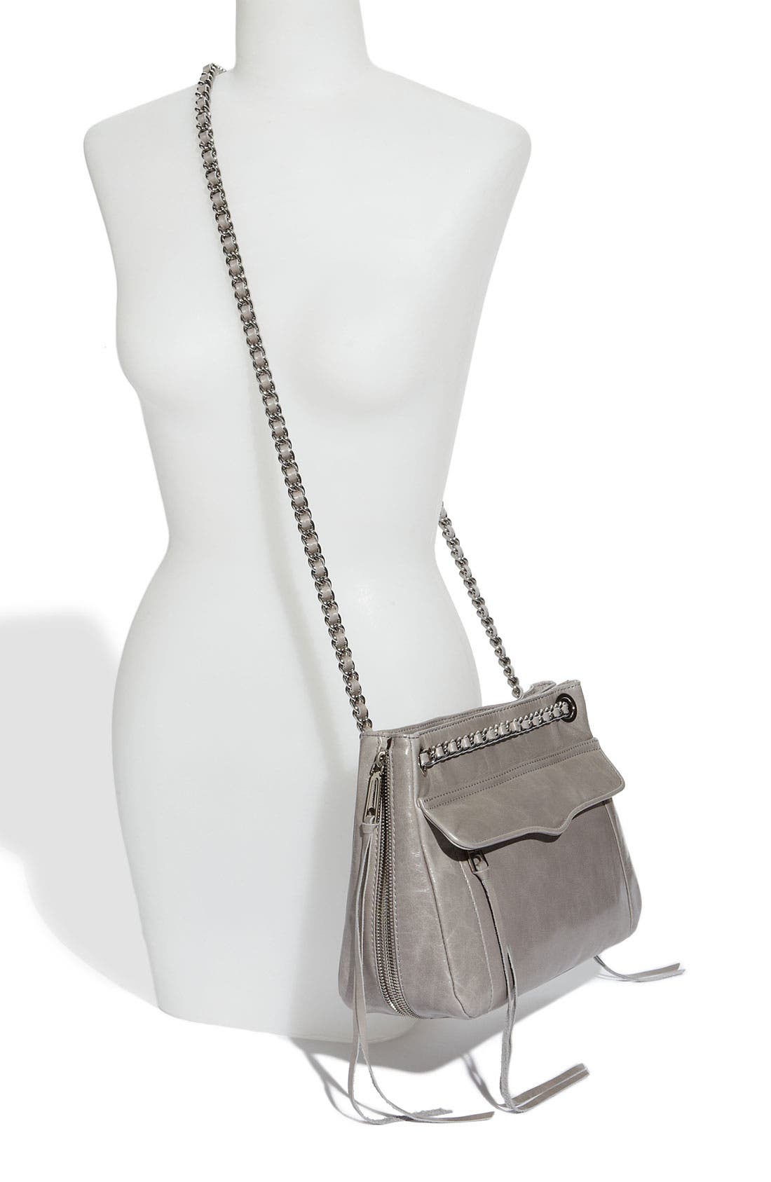 'Swing' Double Chain Leather Shoulder Bag, Alternate, color, PALE GREY