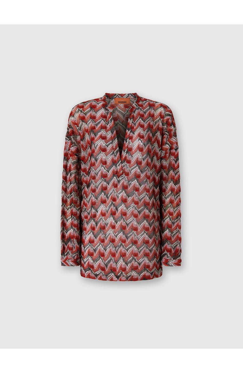 Missoni Oversized Blouse With Mandarin Collar And V-neck, Main, color, Black & Red