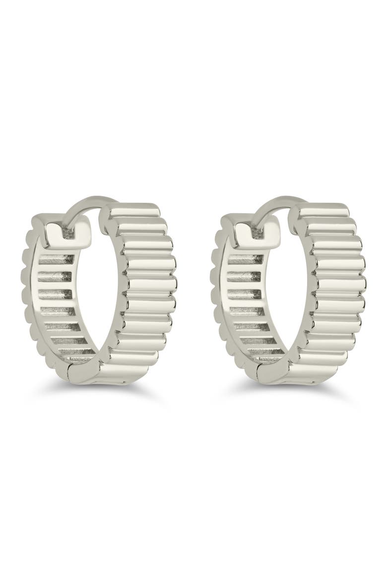 Lila Ribbed Huggie Hoop Earrings, Main, color, SILVER