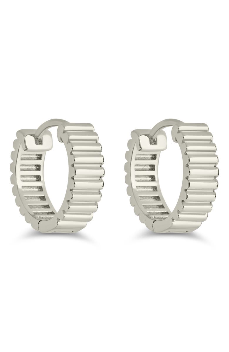 Sterling Forever Lila Ribbed Huggie Hoop Earrings, Main, color, Silver