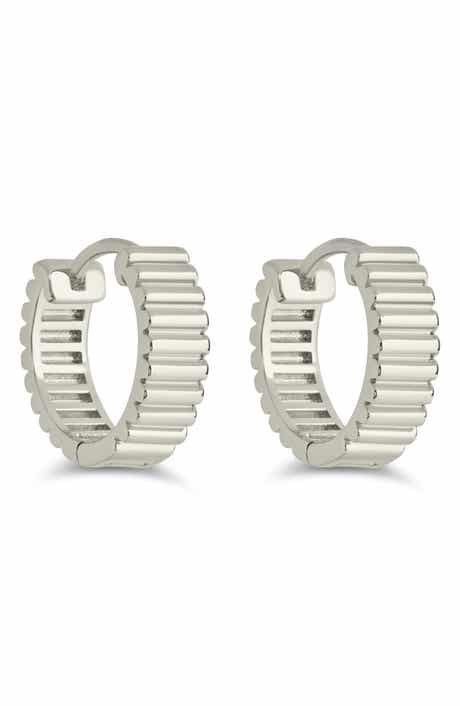 Sterling Forever Lila Ribbed Huggie Hoop Earrings