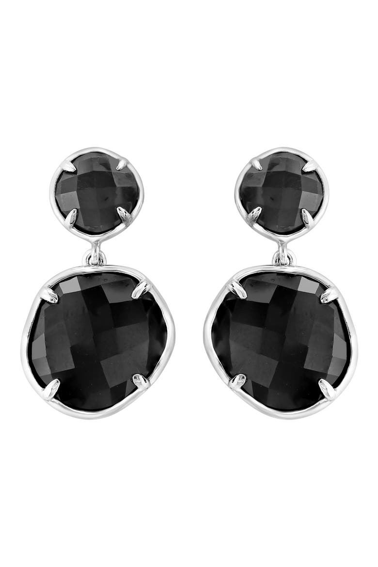 Sterling Silver Onyx Double Drop Earrings, Main, color, BLACK