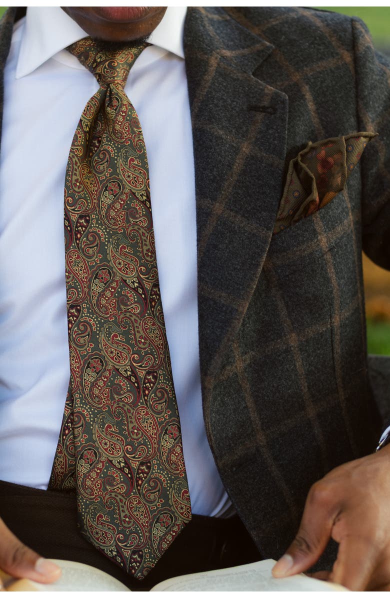 Elizabetta Trebbiano - Silk Jacquard Tie for Men, Alternate, color, Olive Green