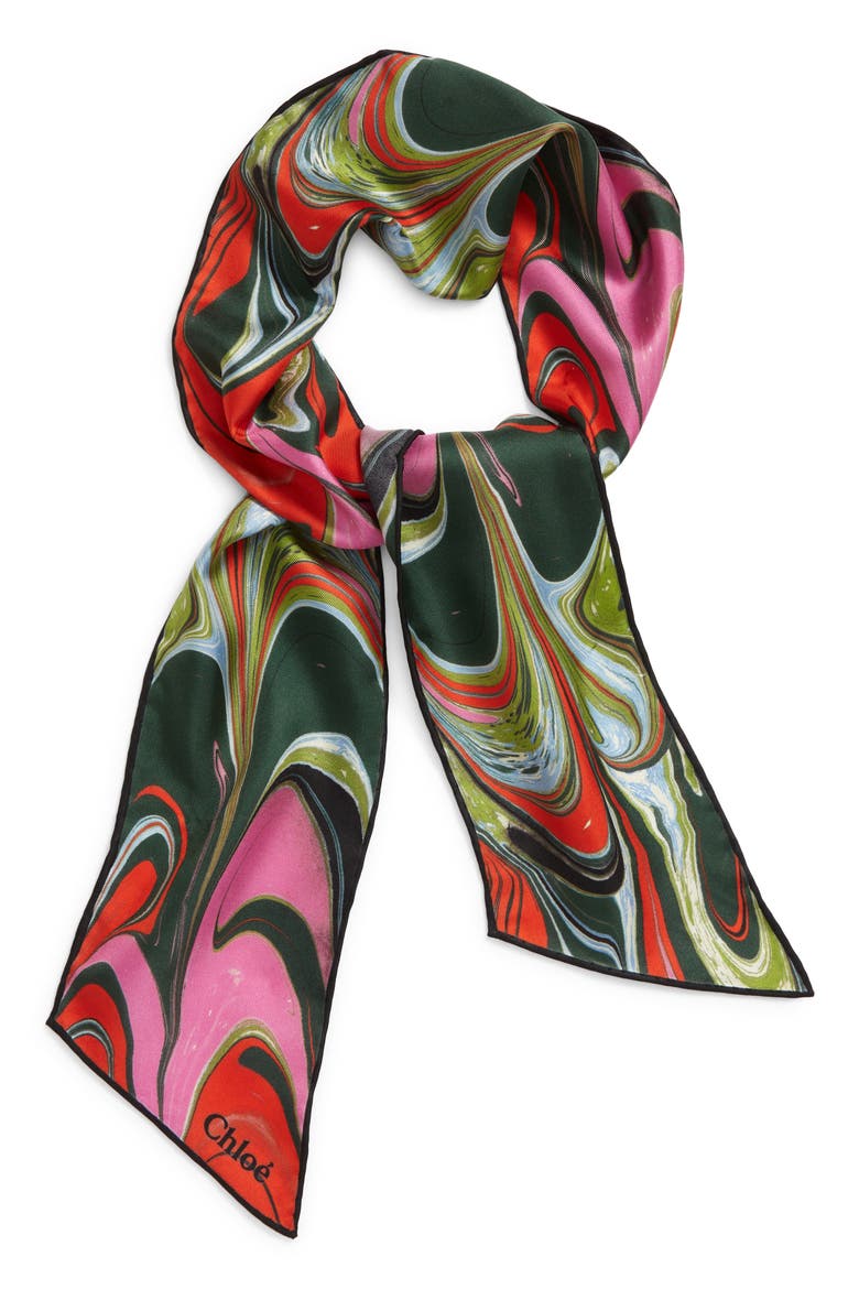 Enamel Print Silk Skinny Scarf, Main, color, MULTICOLOR