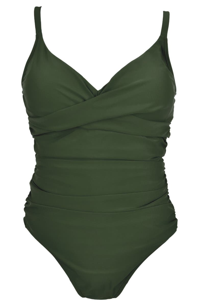 Splash About Ladies Tummy Control Bathing Suit, Main, color, Forest Green