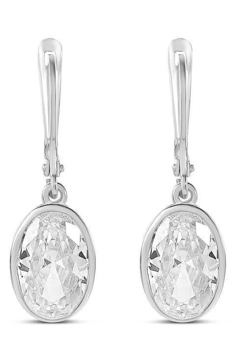 Bezel Oval Drop Earrings