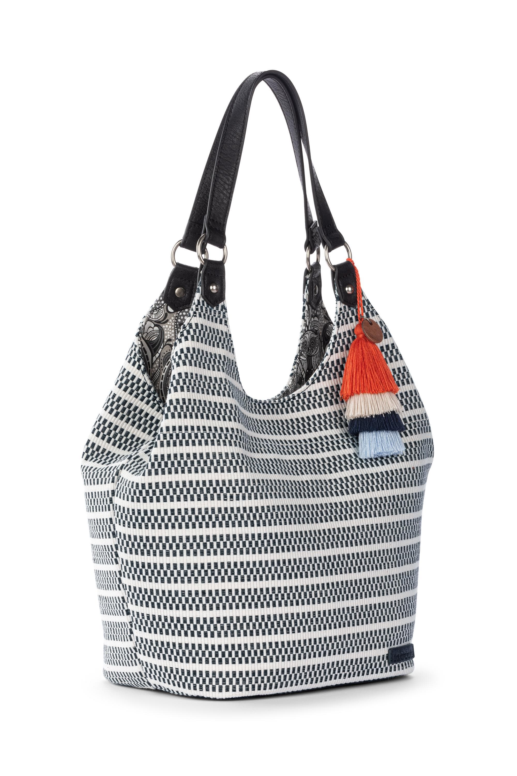 The Sak Roma Expandable Shopper, Alternate, color, Black & White Woven