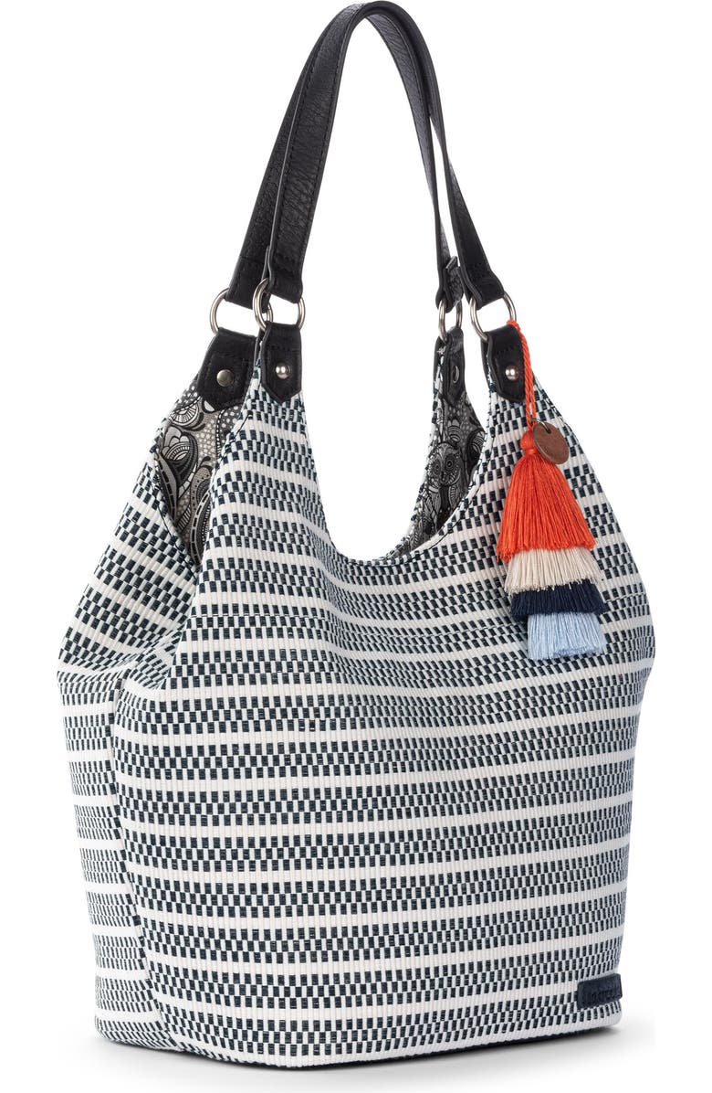 The Sak Roma Expandable Shopper, Alternate, color, Black & White Woven
