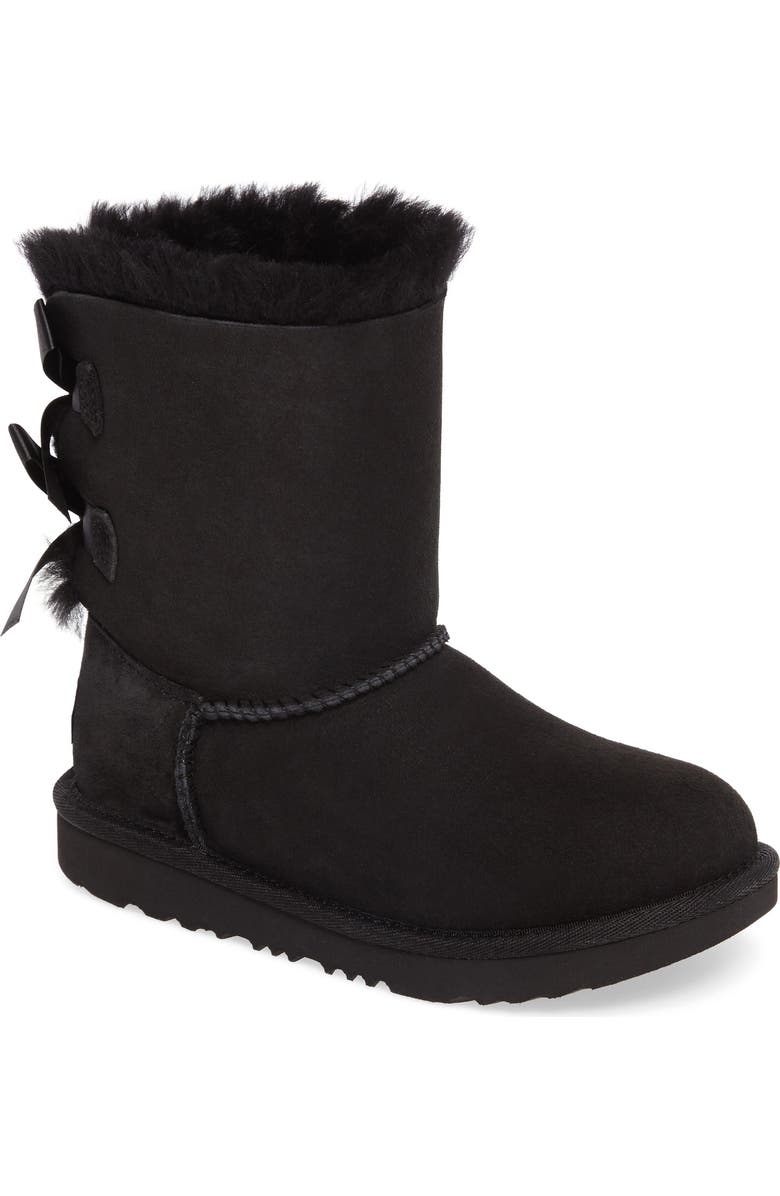 UGG<sup>®</sup> Kids' Bailey Bow II Water Resistant Genuine Shearling Boot, Main, color, Blk