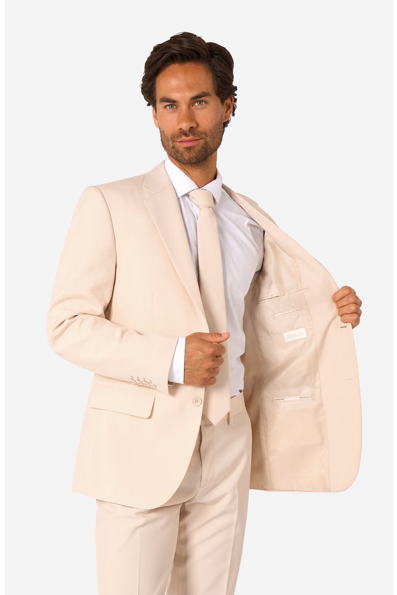 Dandy Sandy Slim Fit Two-Piece Suit & Tie Set, Alternate, color, BEIGE