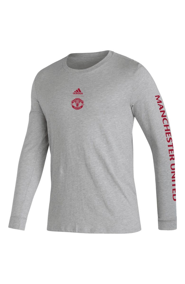 adidas Men's adidas Heather Gray Manchester United Team Crest Long Sleeve T-Shirt, Alternate, color,