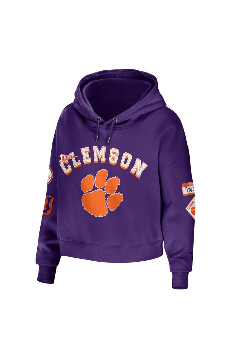 WEAR by Erin Andrews Women's WEAR by Erin Andrews Purple Clemson Tigers Mixed Media Cropped Pullover Hoodie, Alternate, color, Purple